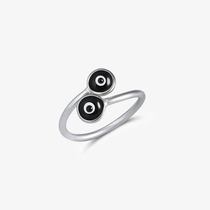 Silver Black Evil Eye Band Ring
