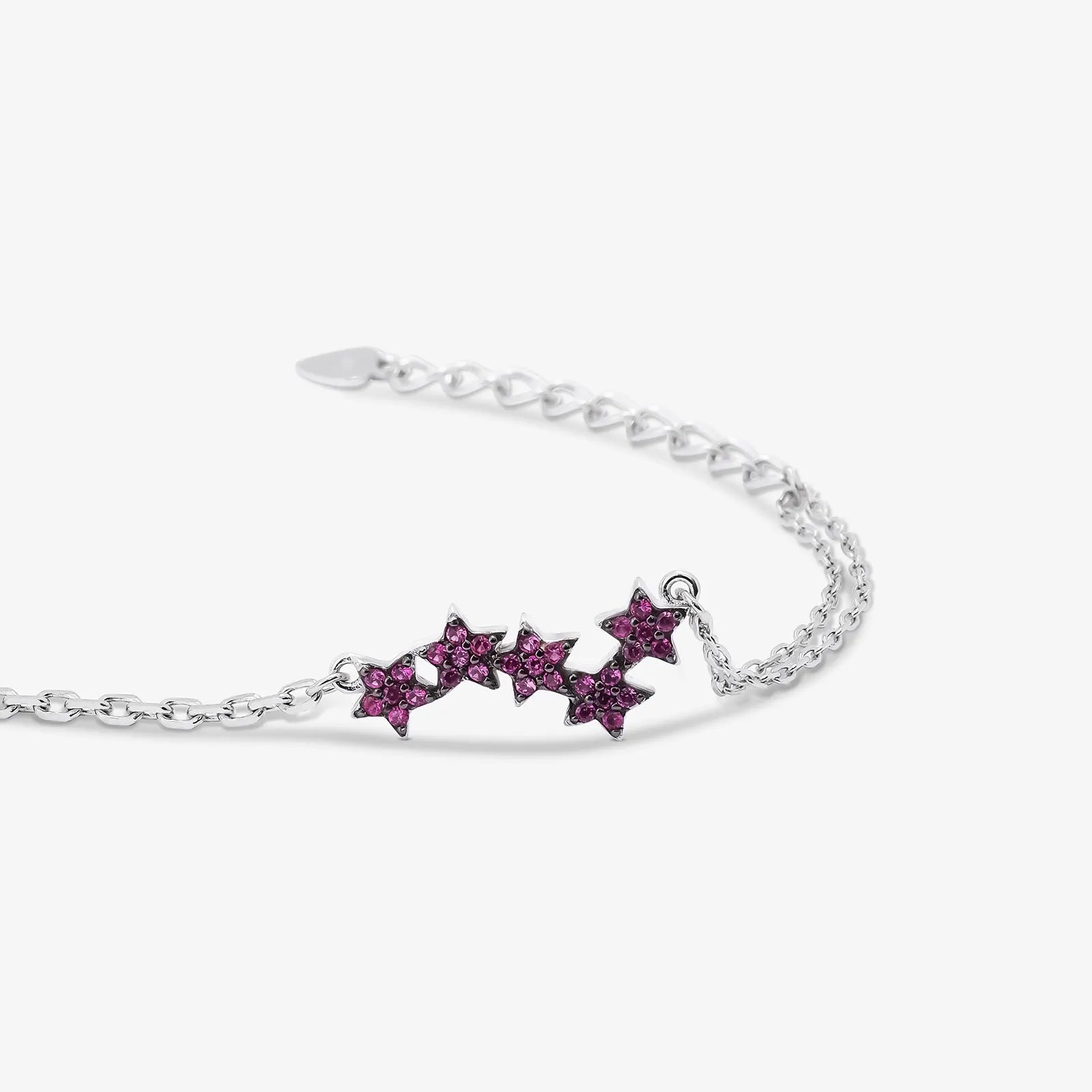 Pink CZ Star Silver Chain Bracelet