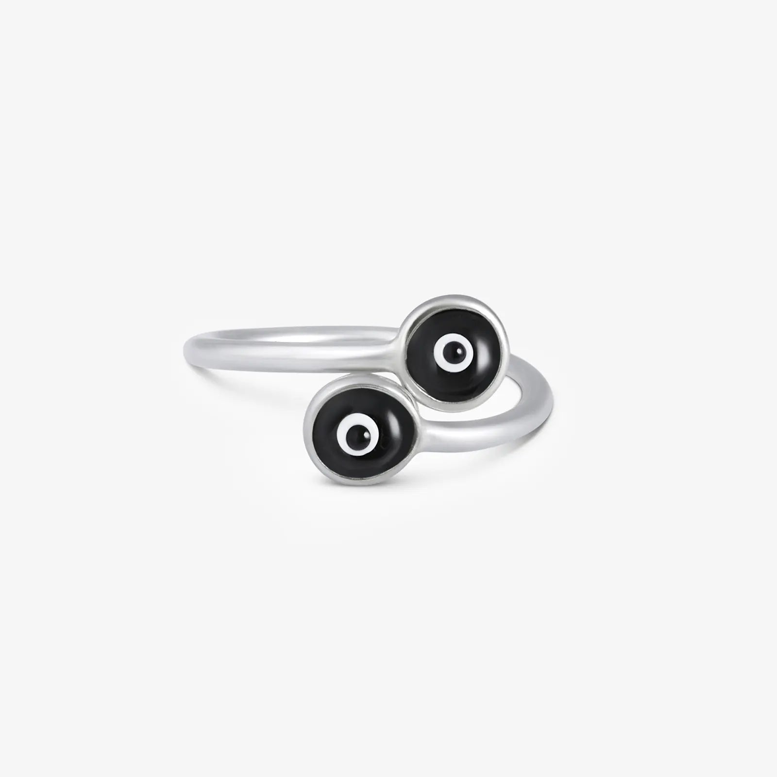 Silver Black Evil Eye Band Ring