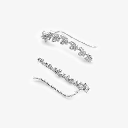 White Butterfly Silver Cuff Earrings