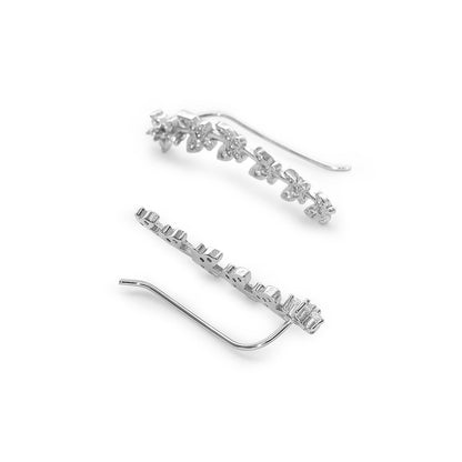 Pure 925 Sterling Silver White Butterfly Cuff Earrings