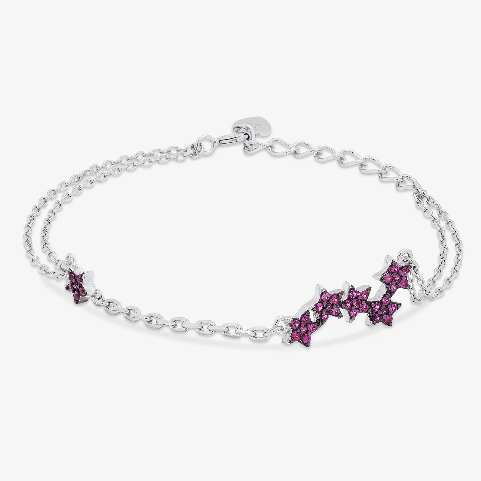 Pink CZ Star Silver Chain Bracelet