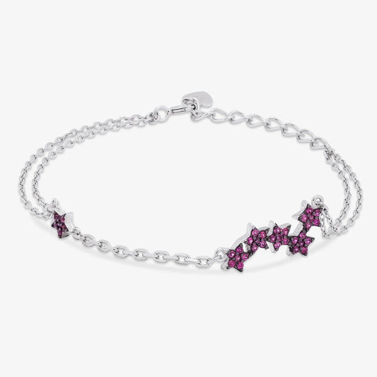 Pink CZ Star Silver Chain Bracelet