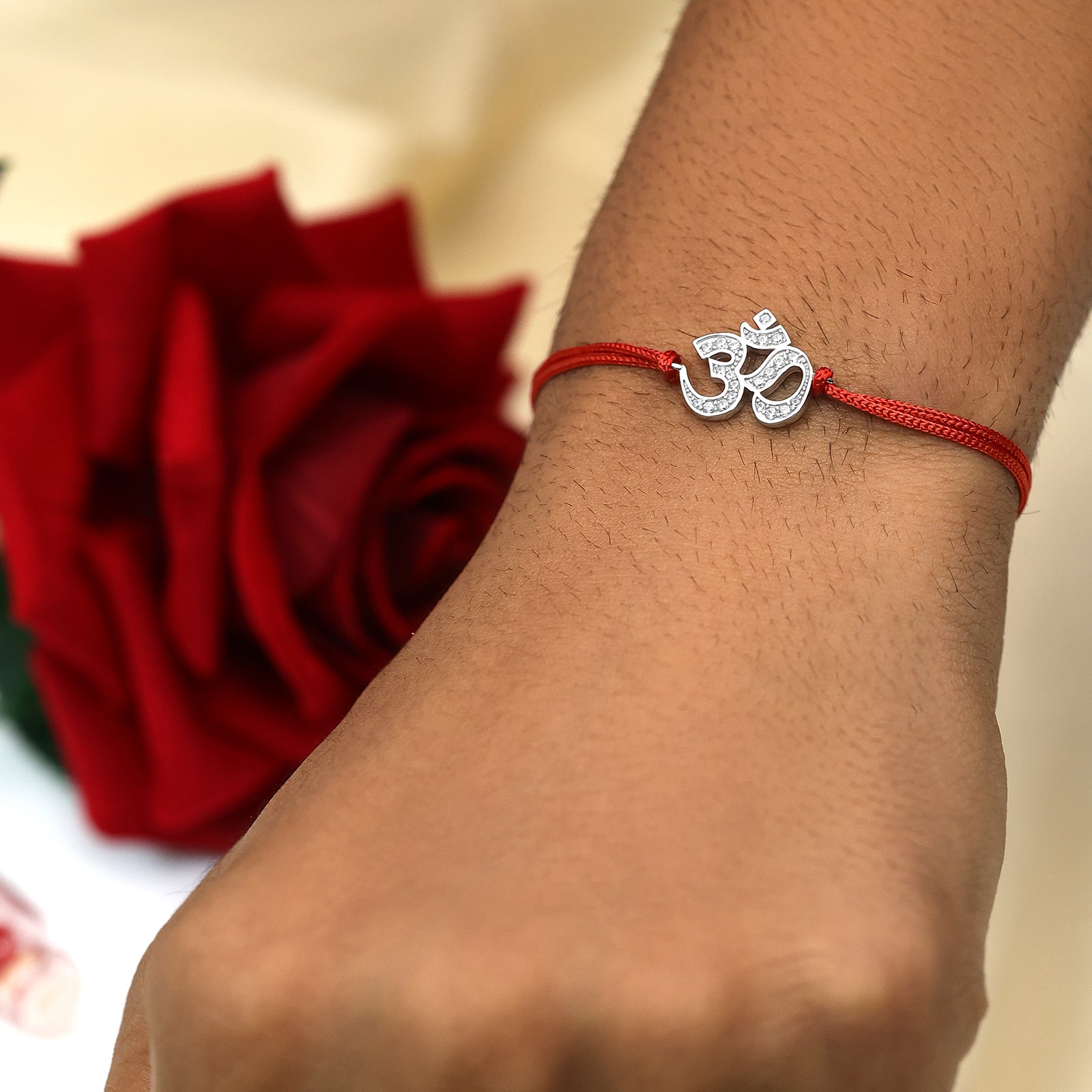 Silver CZ Om Rakhi for Brother