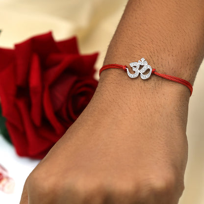 Silver CZ Om Rakhi for Brother
