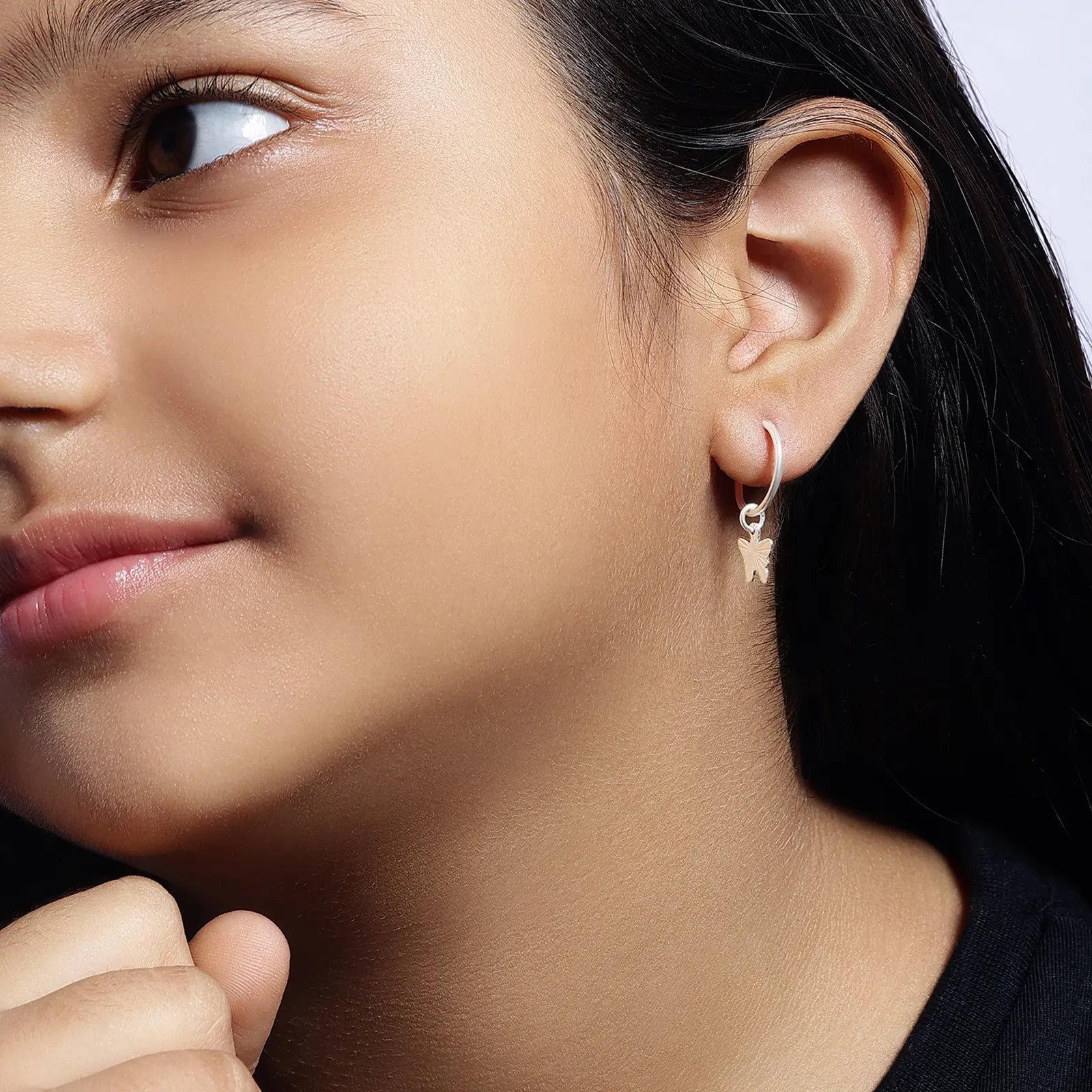 Set of 2 Silver Butterfly & Tortoise Hoop Earrings for Kids