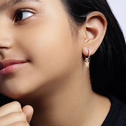 Set of 2 Silver Butterfly & Tortoise Hoop Earrings for Kids