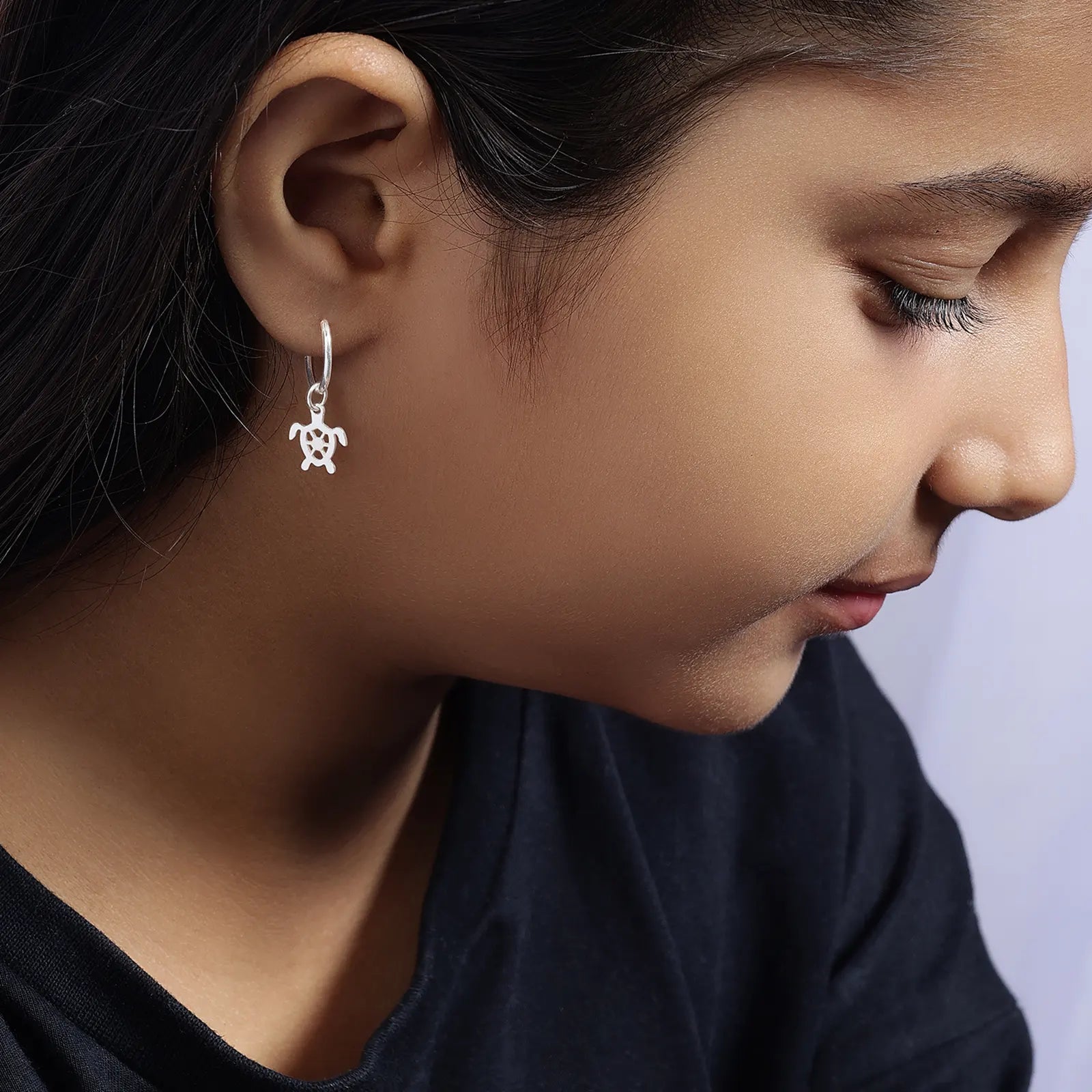 Set of 2 Silver Butterfly & Tortoise Hoop Earrings for Kids