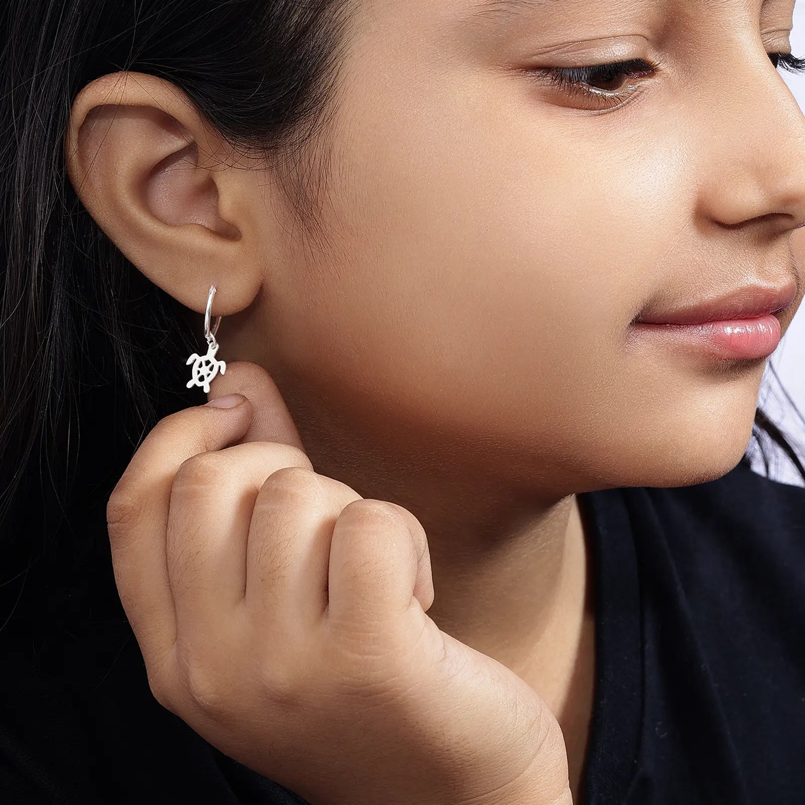 Set of 2 Silver Butterfly & Tortoise Hoop Earrings for Kids