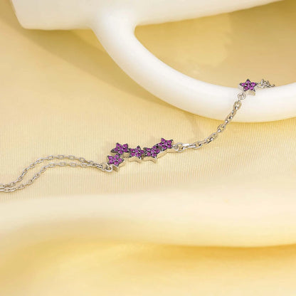 Pink CZ Star Silver Chain Bracelet