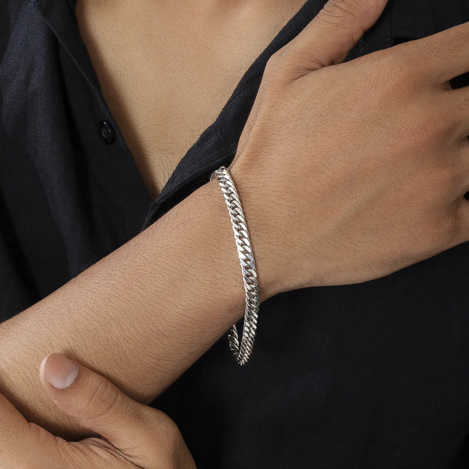 Slim Curb Link Silver Bracelet
