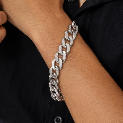 925 Sterling Silver Cz Stone Anchor Chain Bracelet For Men - Tweov Jewels