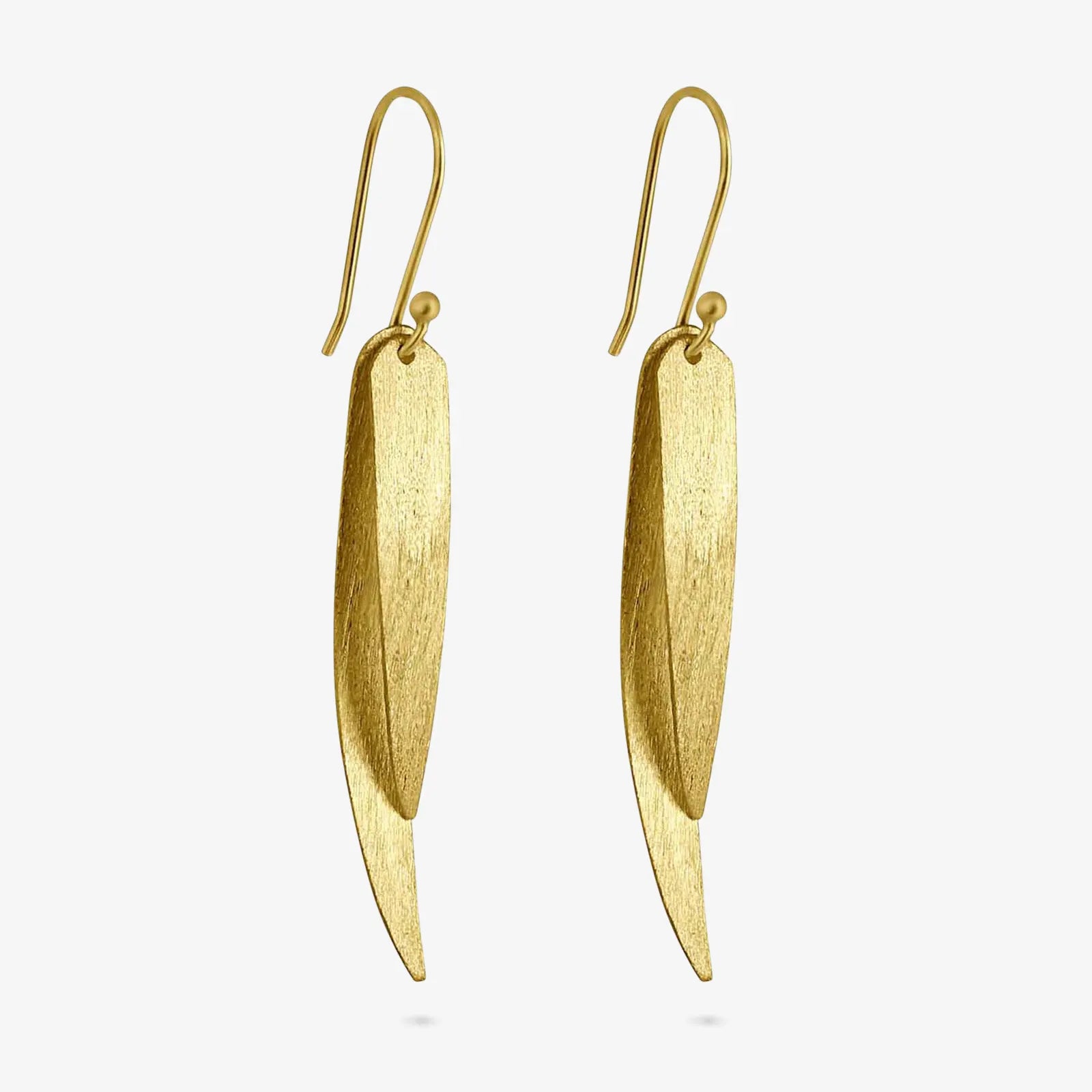 Pure Silver Earrings - Sleek Feather With Gold Plated