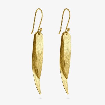 Pure Silver Earrings - Sleek Feather With Gold Plated