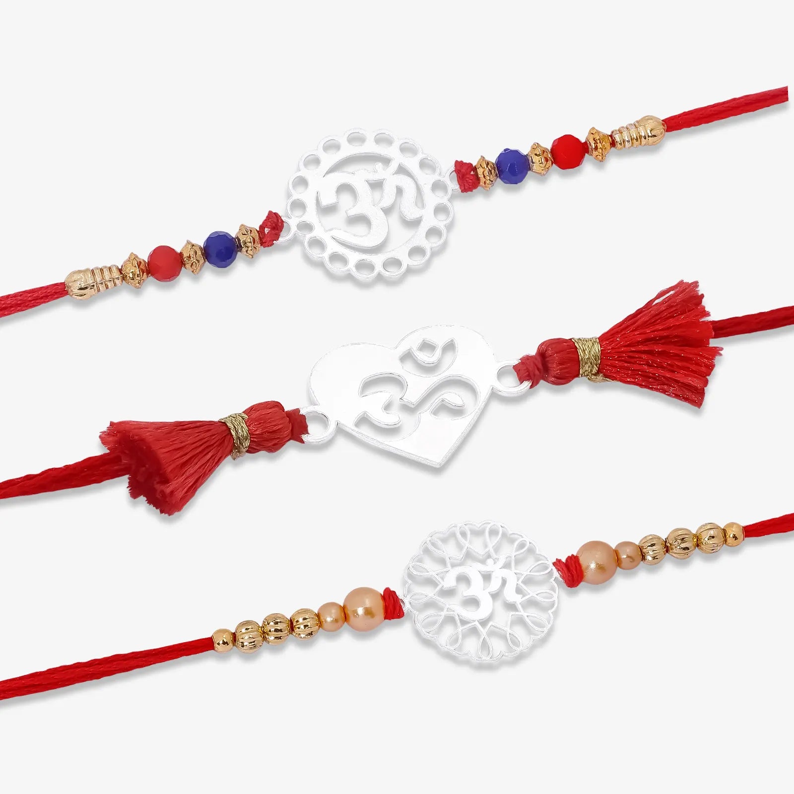 Om Floral Silver Rakhi for Brother (Pack of Three)