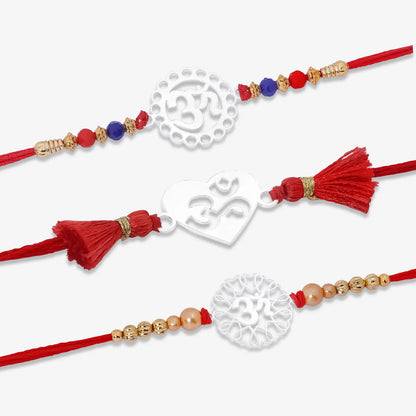 Om Floral Silver Rakhi for Brother (Pack of Three)