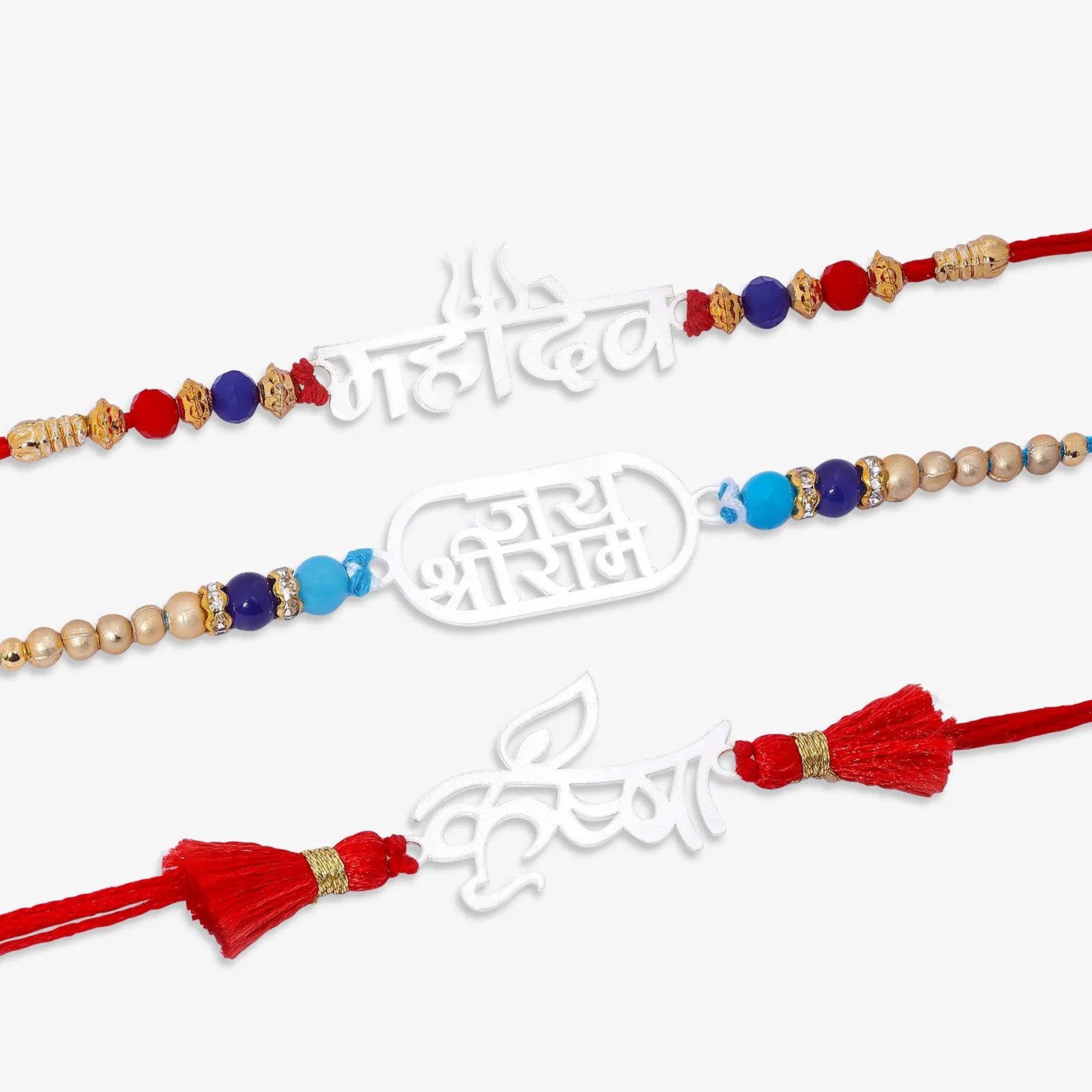 Krishna Mahadev Silver Rakhi for Brother (Pack of Three)
