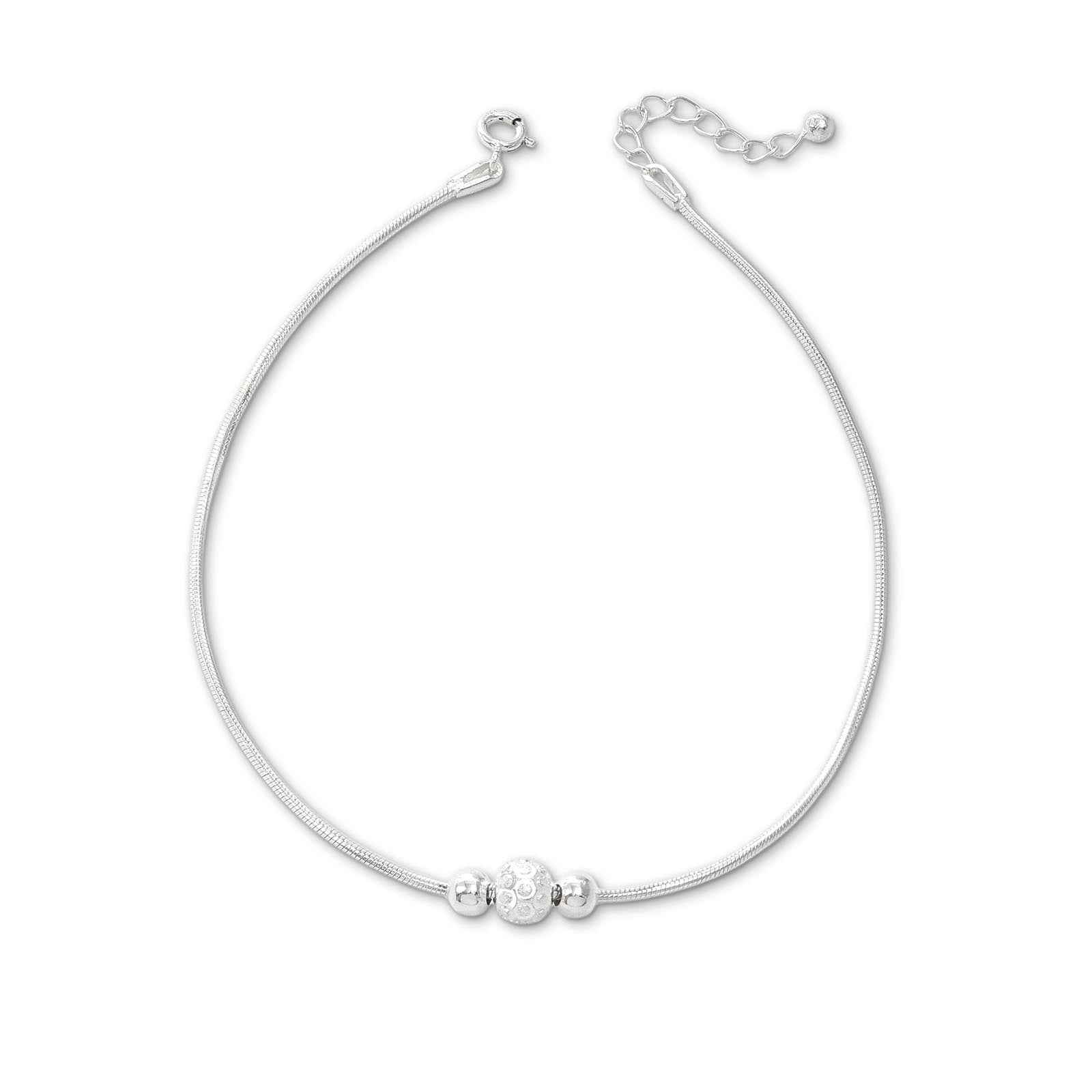 Ball Beaded Thin Silver Chain Anklet for Women - Tweov Jewels