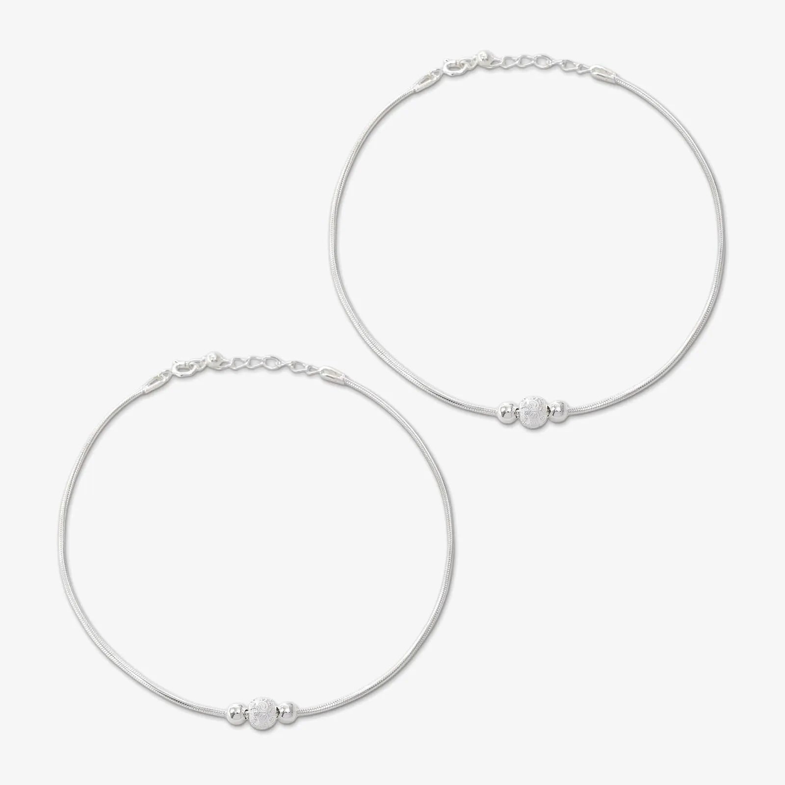 Ball Beaded Thin Silver Chain Anklet for Women
