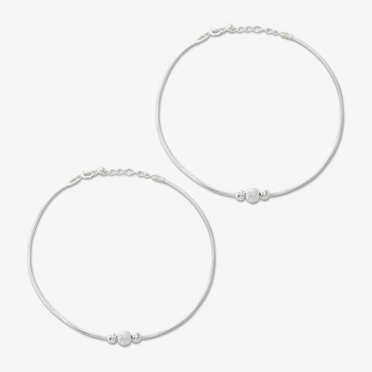 Ball Beaded Thin Silver Chain Anklet for Women