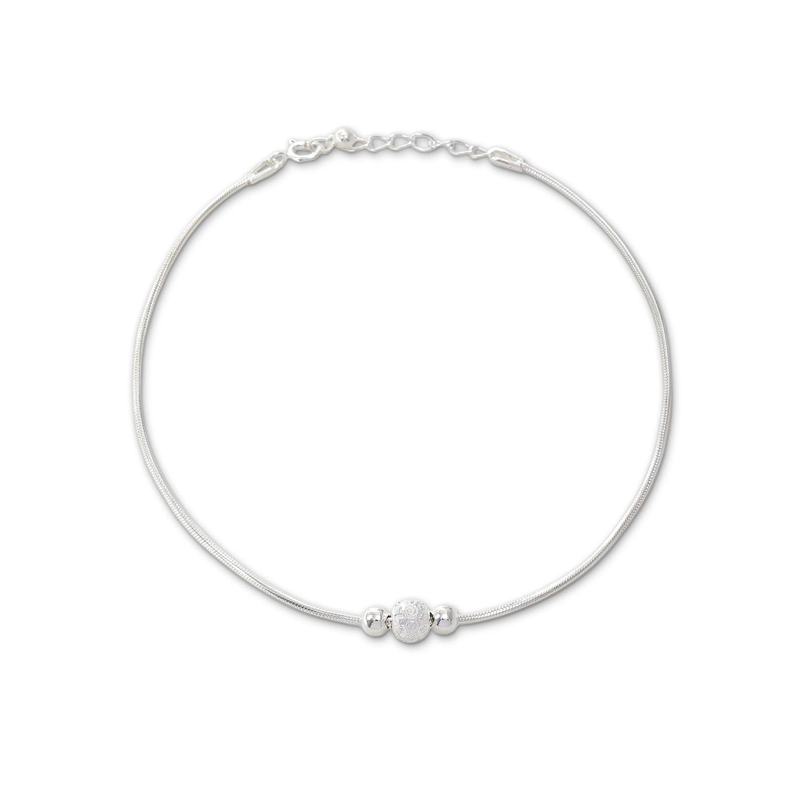 Ball Beaded Thin Silver Chain Anklet for Women - Tweov Jewels