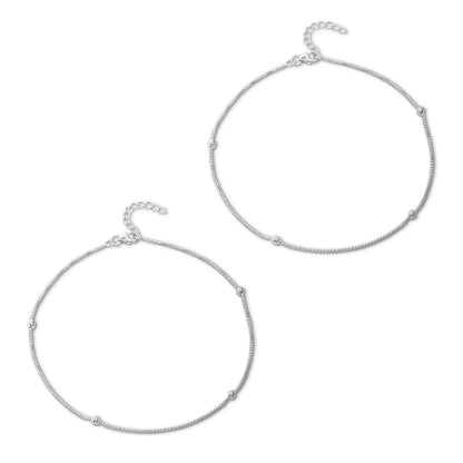 Beaded Silver Box Chain Anklet