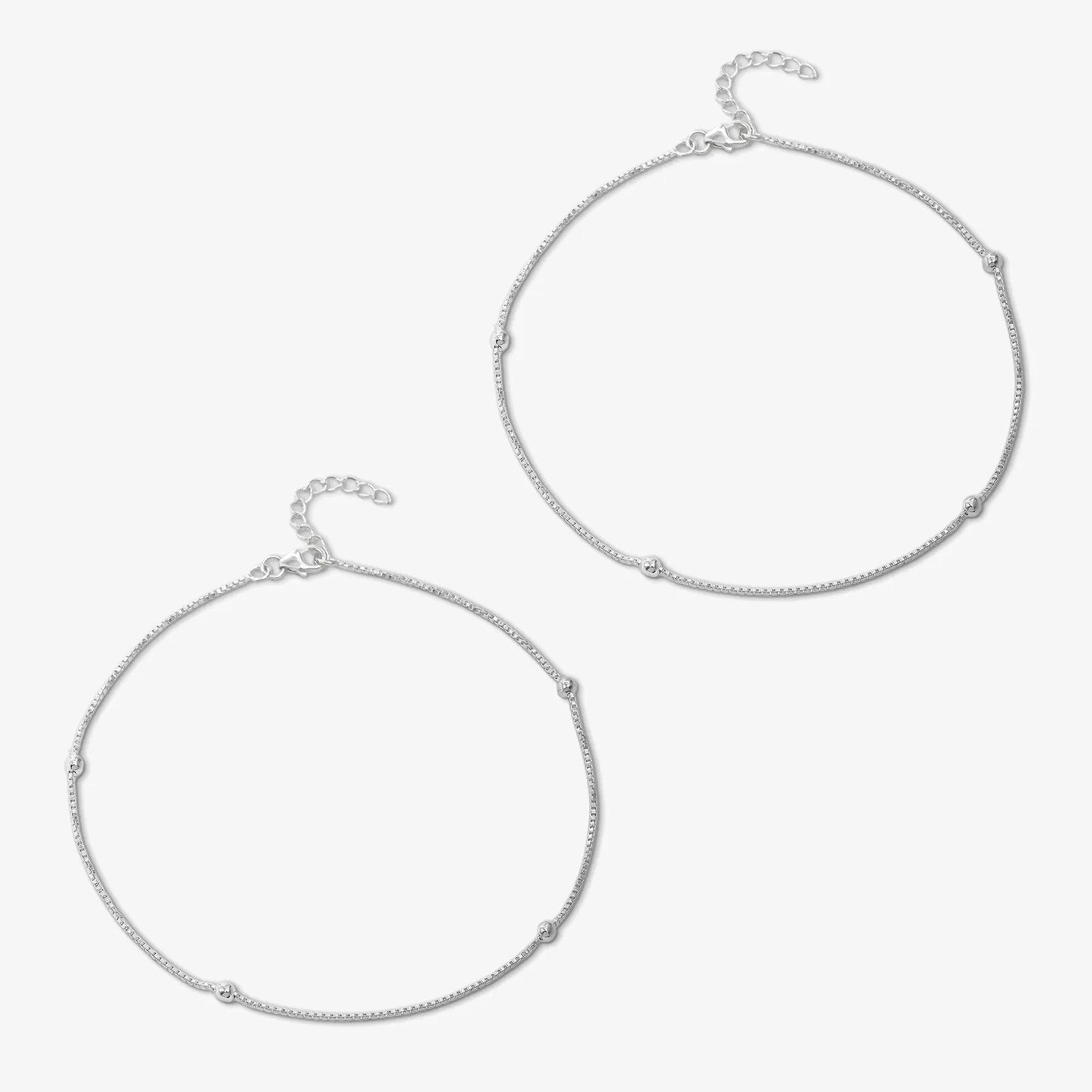 Beaded Silver Box Chain Anklet - Tweov Jewels