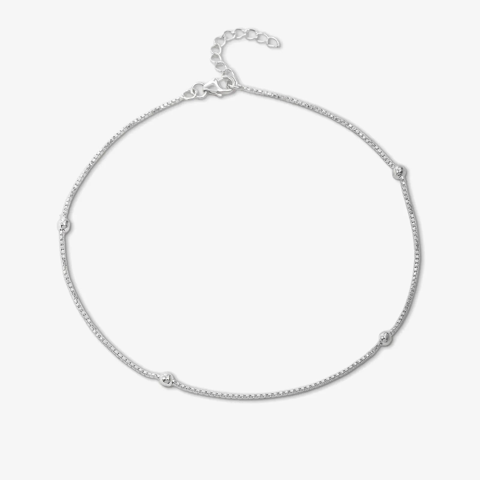 Beaded Silver Box Chain Anklet - Tweov Jewels