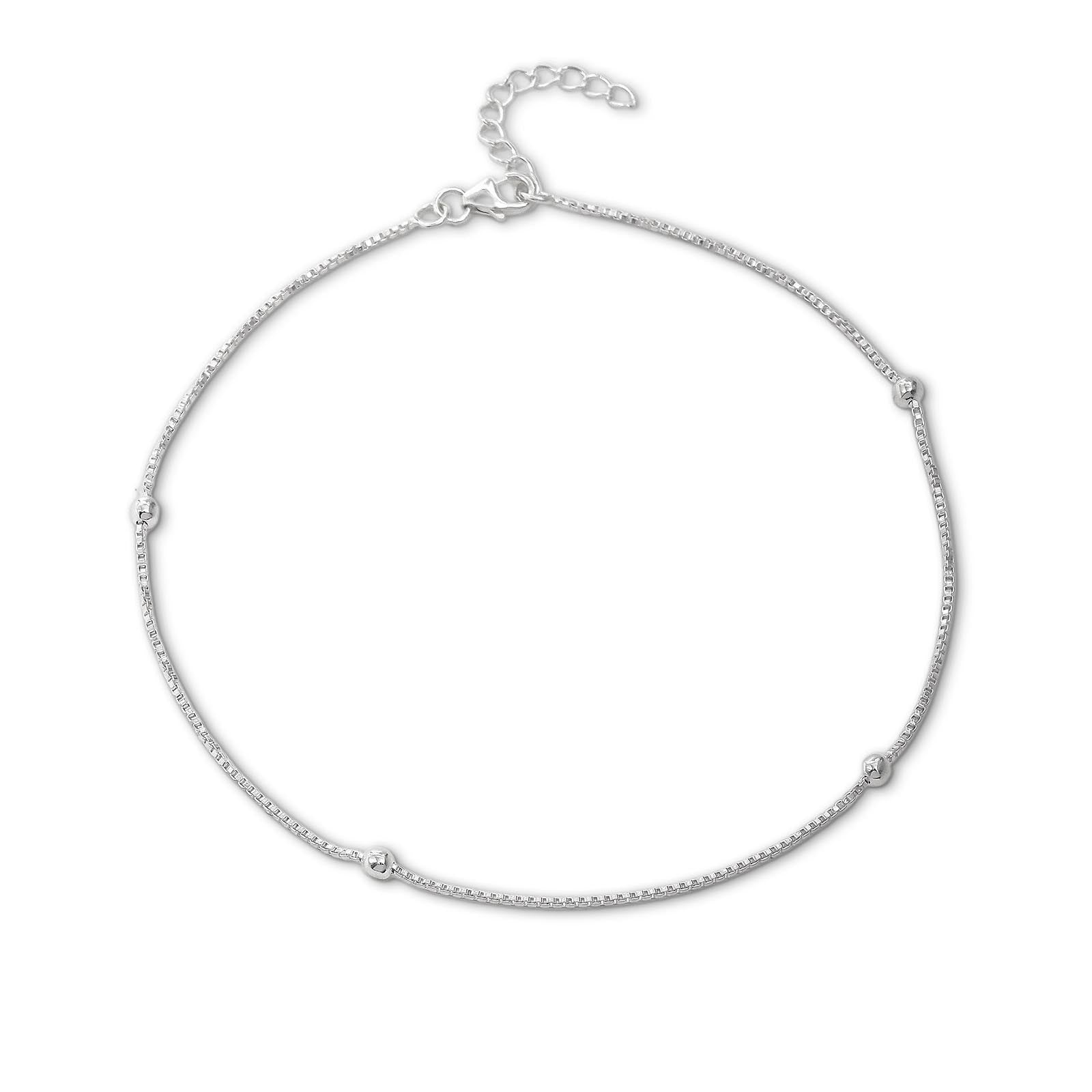 Beaded Silver Box Chain Anklet