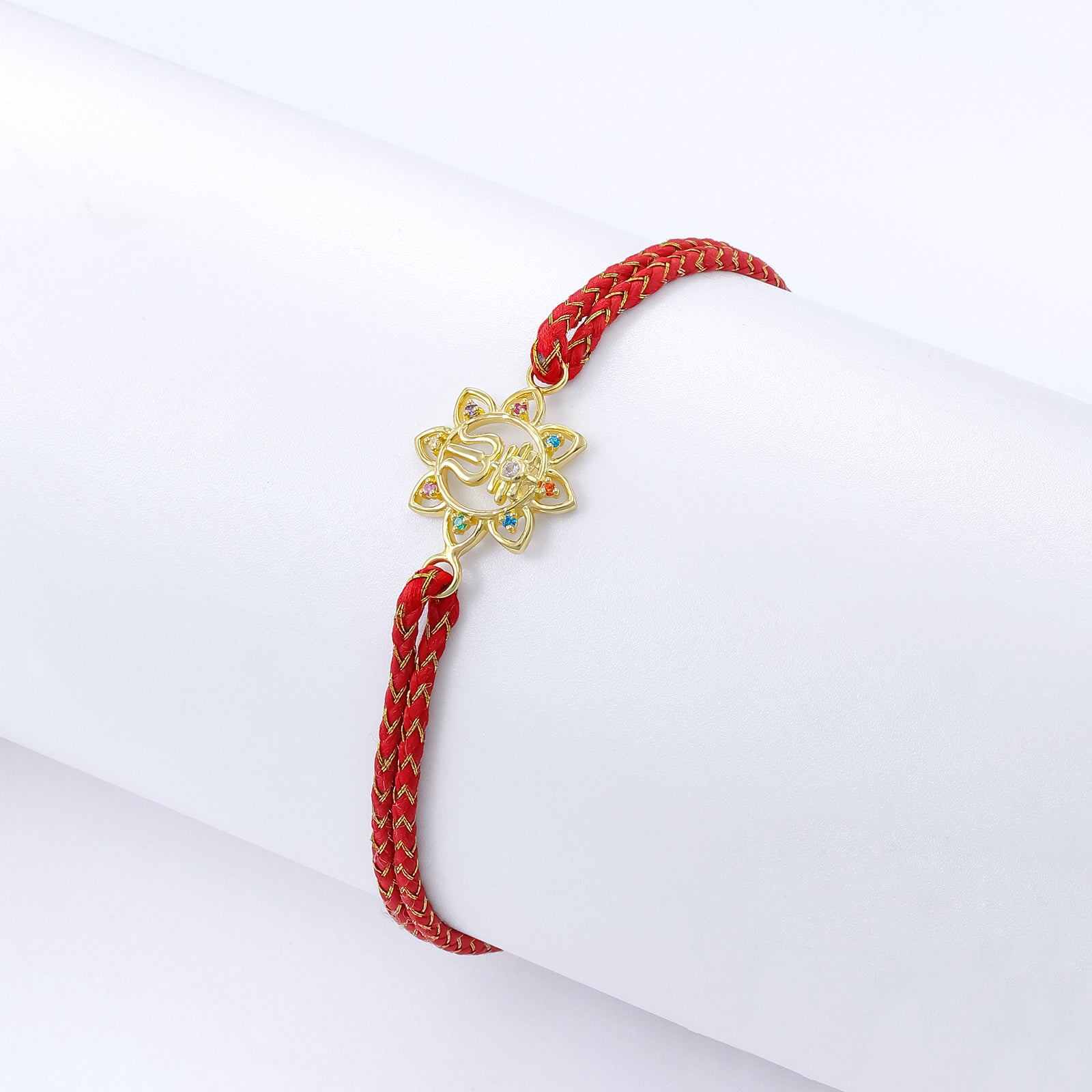 Golden Multicolor Trishul Floral Silver Rakhi for Brother - Tweov Jewels