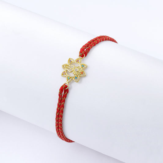 Golden Multicolor Trishul Floral Silver Rakhi for Brother - Tweov Jewels