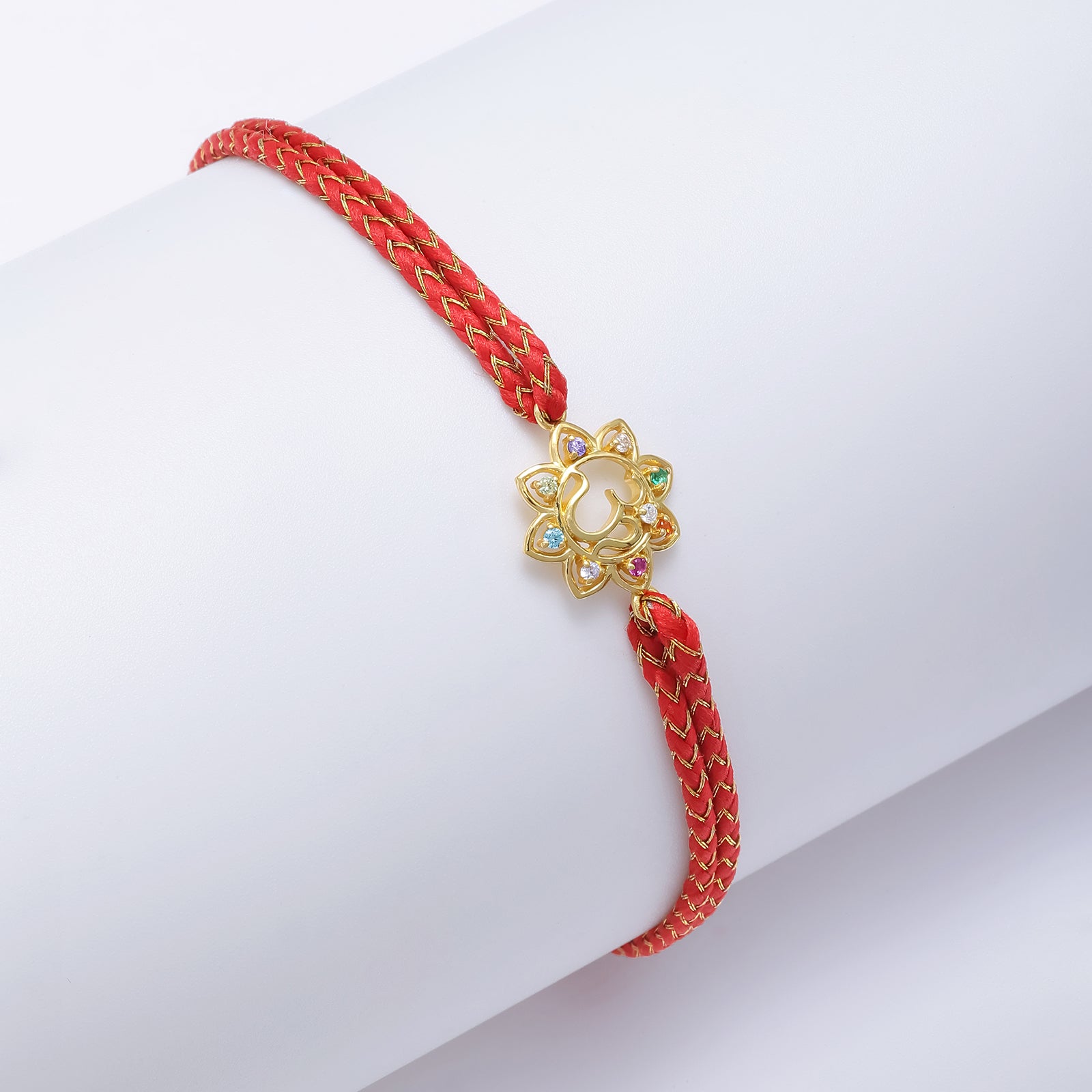 Gold Plated Multicolor Om Floral Silver Rakhi for Brother