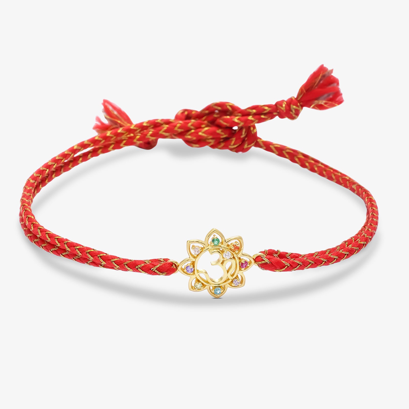 Gold Plated Multicolor Om Floral Silver Rakhi for Brother