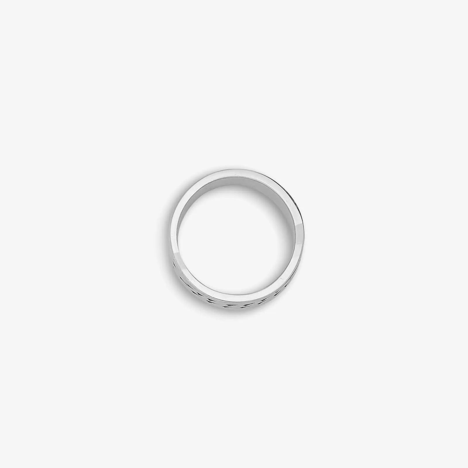 Black Stripes Carved Silver Band Ring