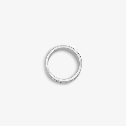 Black Stripes Carved Silver Band Ring
