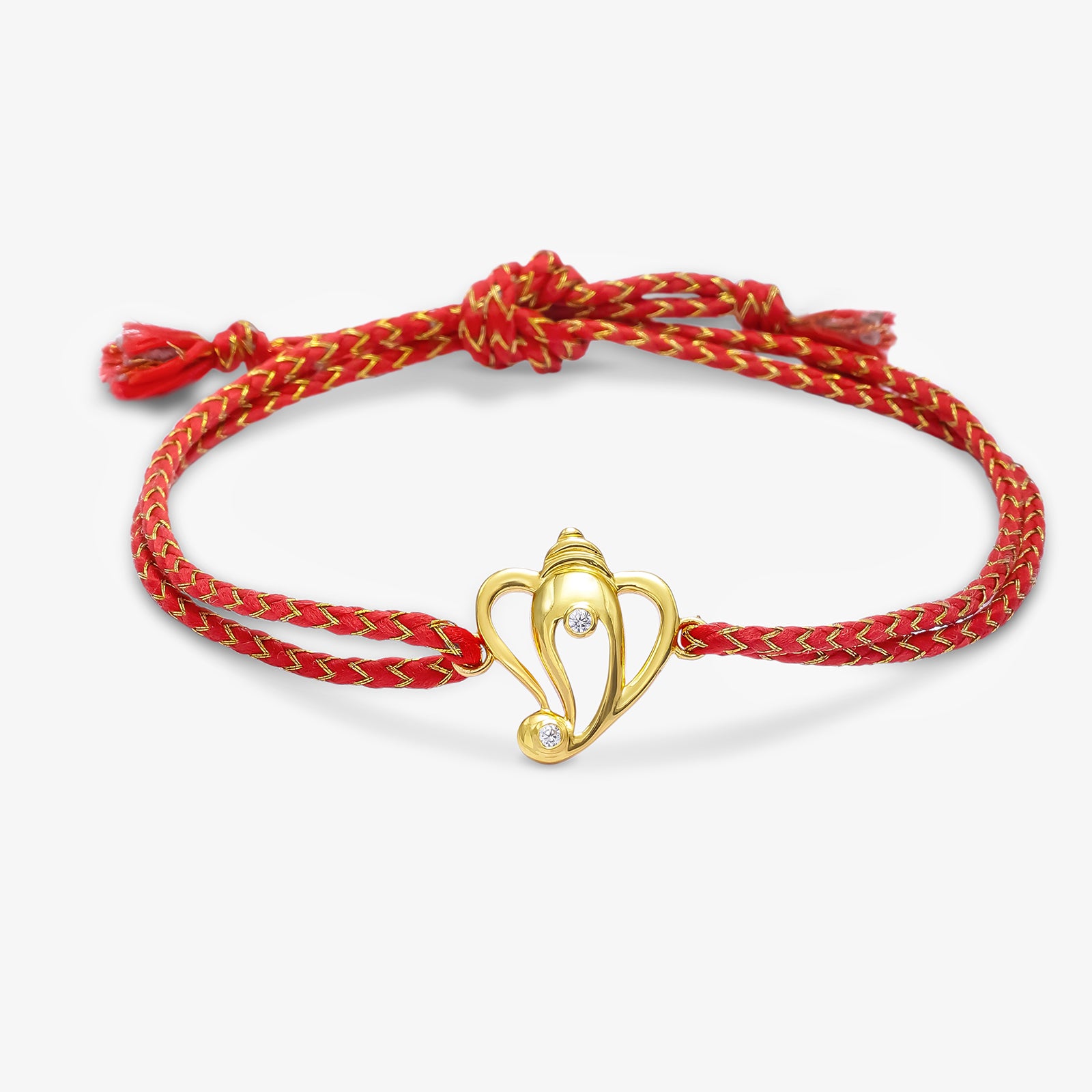 Golden Ganesha Red Thread Silver Rakhi for Brother - Tweov Jewels
