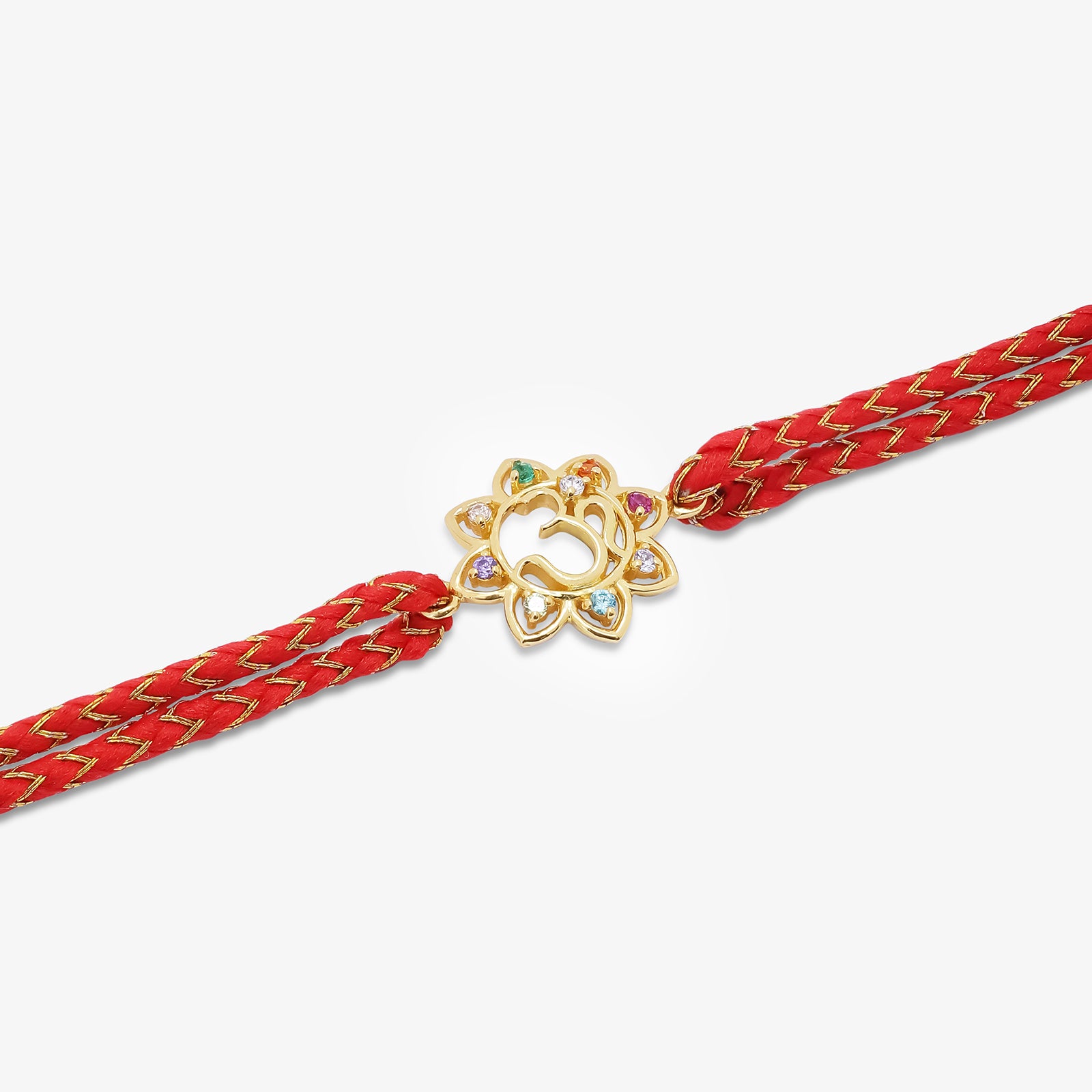 Gold Plated Multicolor Om Floral Silver Rakhi for Brother