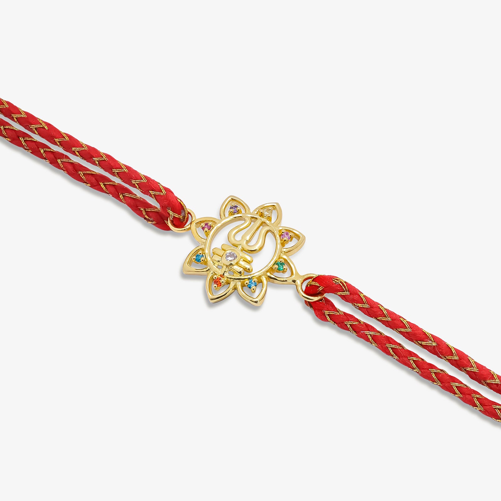 Golden Multicolor Trishul Floral Silver Rakhi for Brother - Tweov Jewels