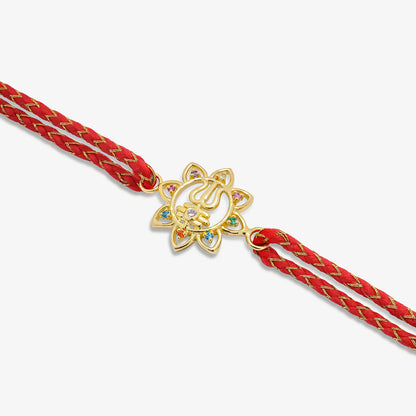 Golden Multicolor Trishul Floral Silver Rakhi for Brother - Tweov Jewels