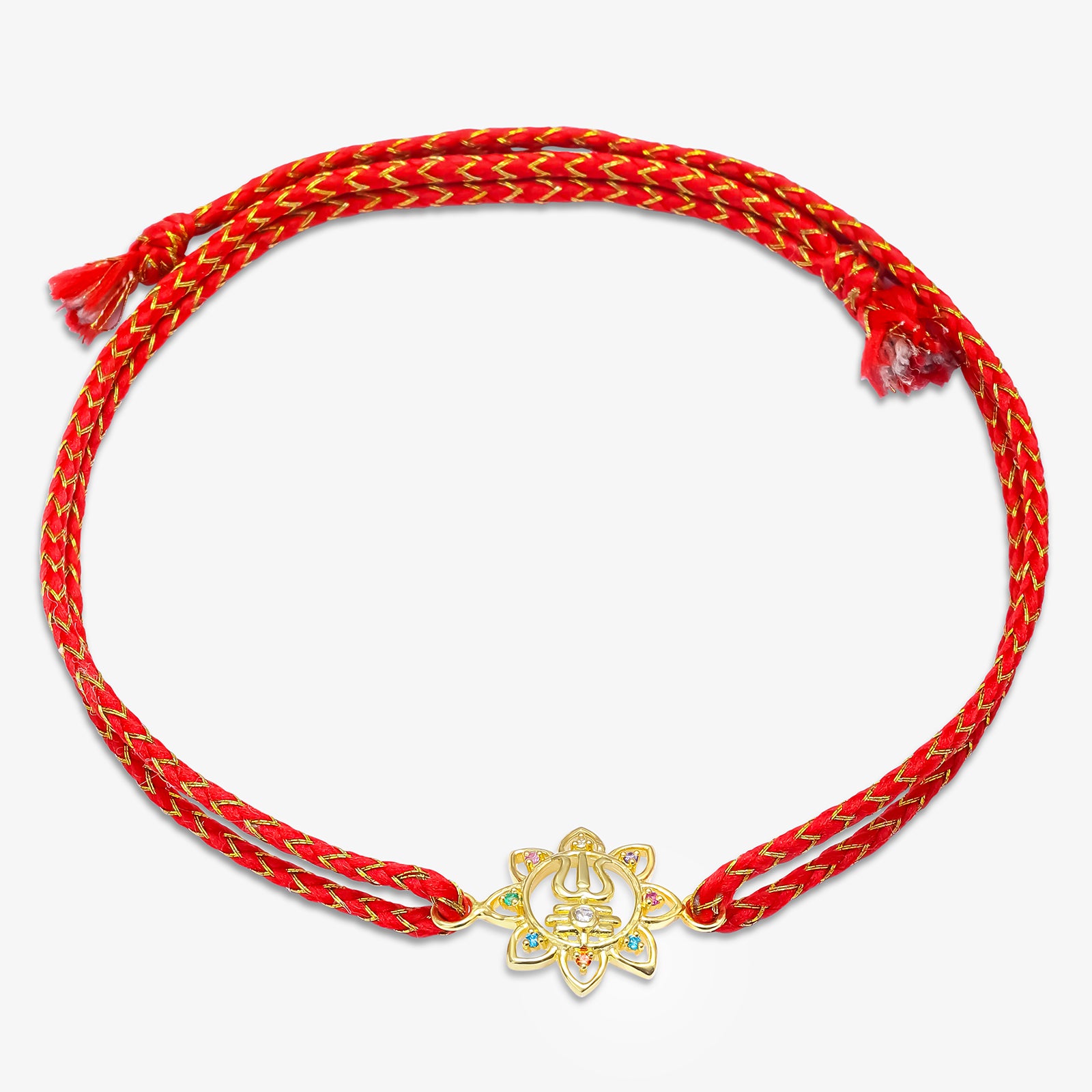 Golden Multicolor Trishul Floral Silver Rakhi for Brother - Tweov Jewels