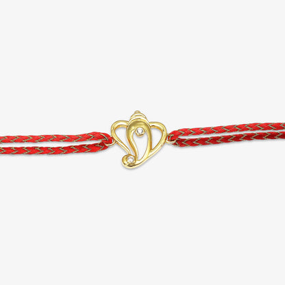 Golden Ganesha Red Thread Silver Rakhi for Brother - Tweov Jewels