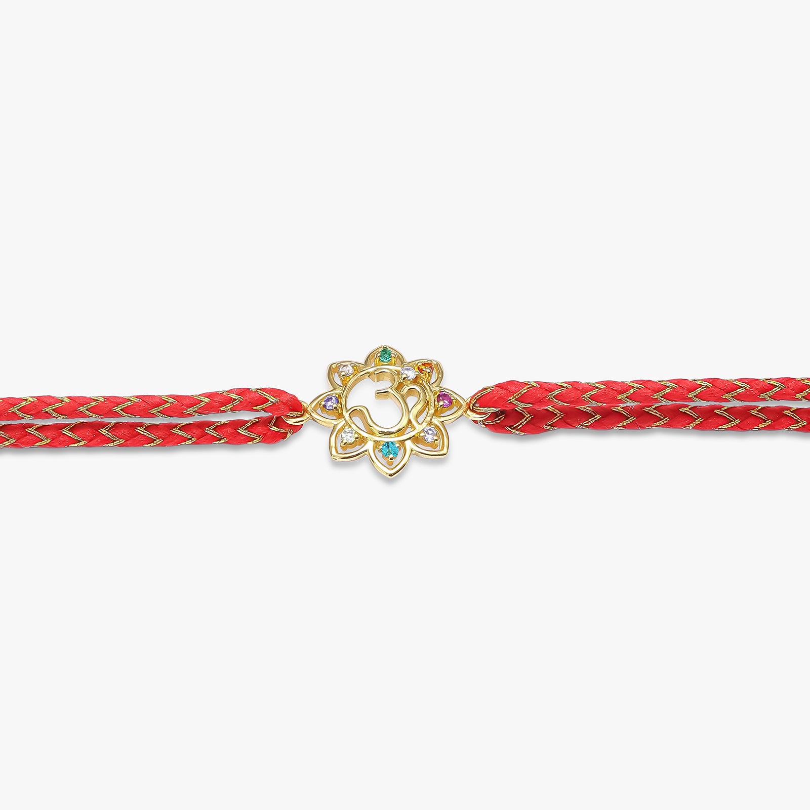 Gold Plated Multicolor Om Floral Silver Rakhi for Brother