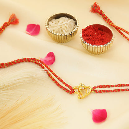 Golden Ganesha Red Thread Silver Rakhi for Brother - Tweov Jewels