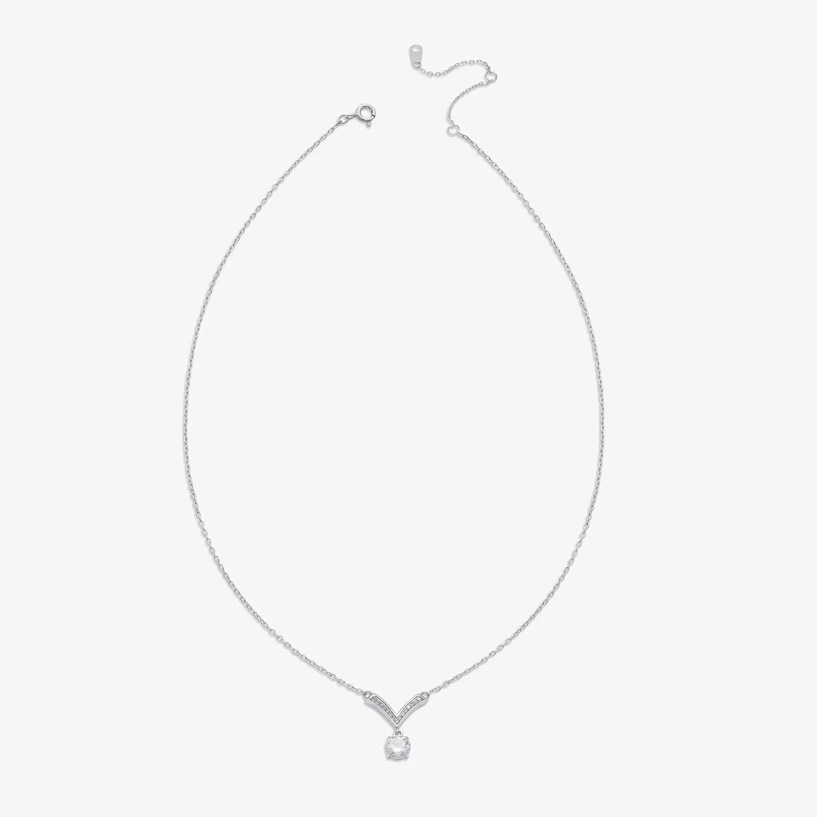 CZ Studded V-Shaped Silver Necklace