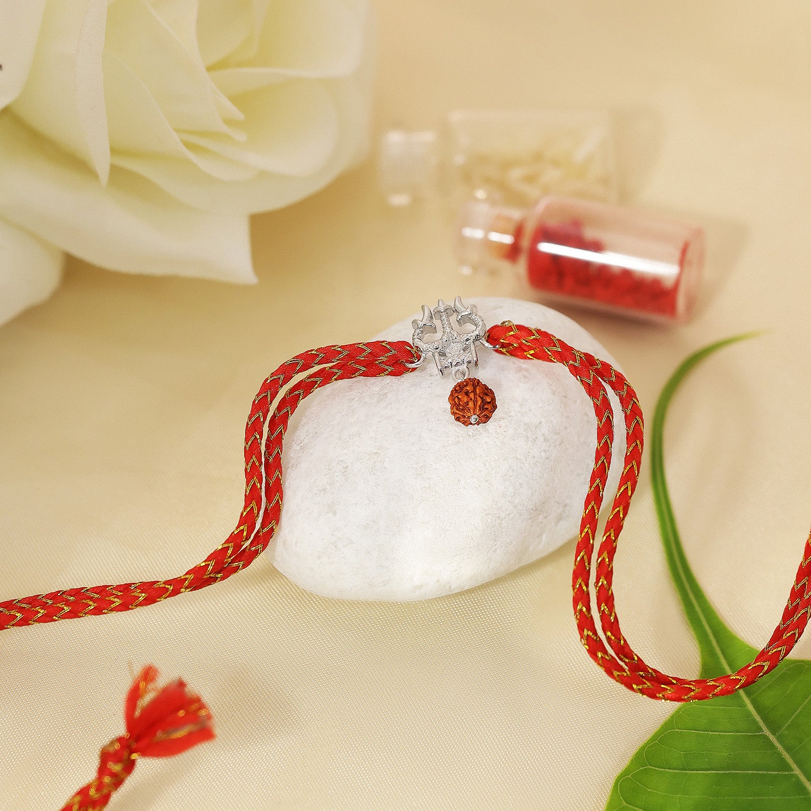 Trishul & Rudraksha Silver Rakhi for Brother