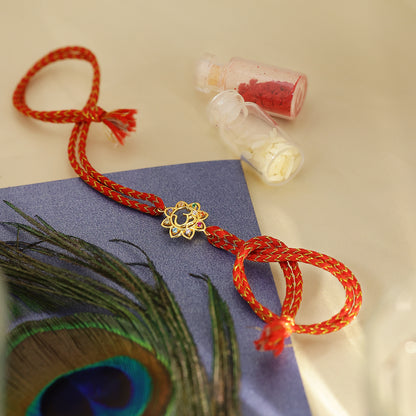 Gold Plated Multicolor Om Floral Silver Rakhi for Brother