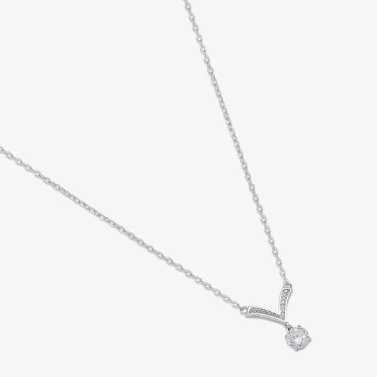 CZ Studded V-Shaped Silver Necklace