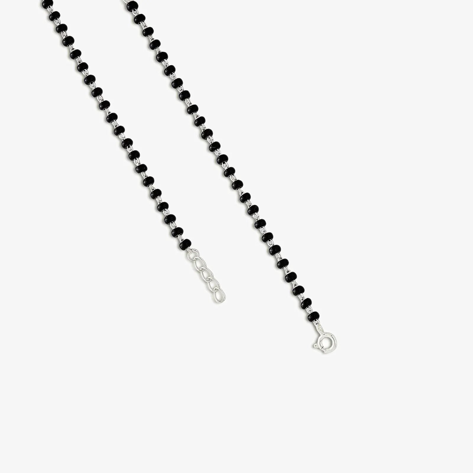 Black Beads Layered Chain Silver Anklet - Tweov Jewels