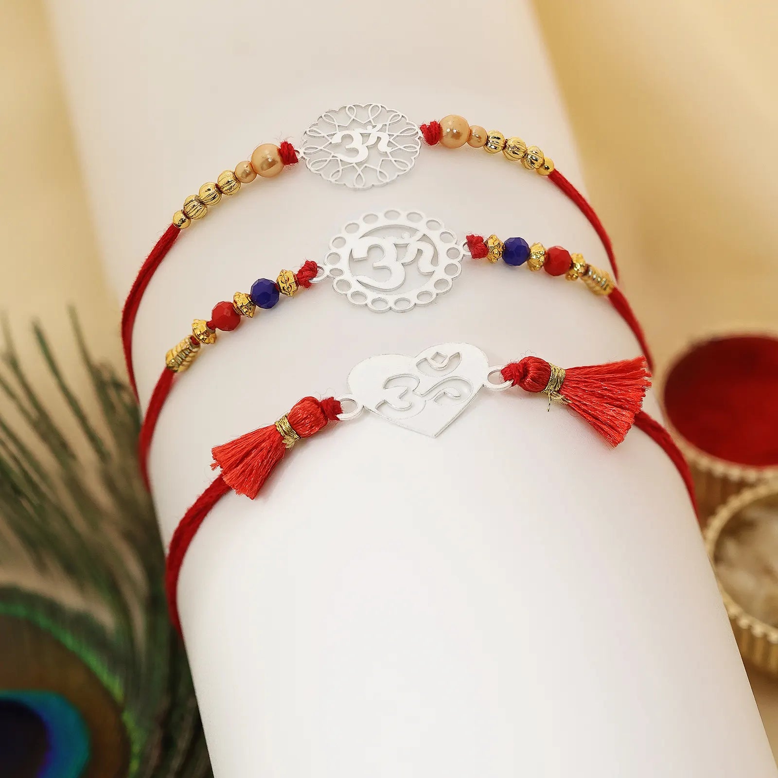 Om Floral Silver Rakhi for Brother (Pack of Three)