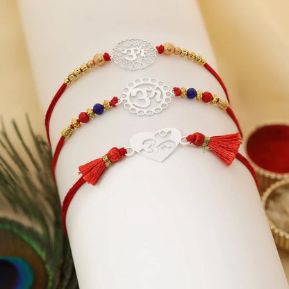 Om Floral Silver Rakhi for Brother (Pack of Three)